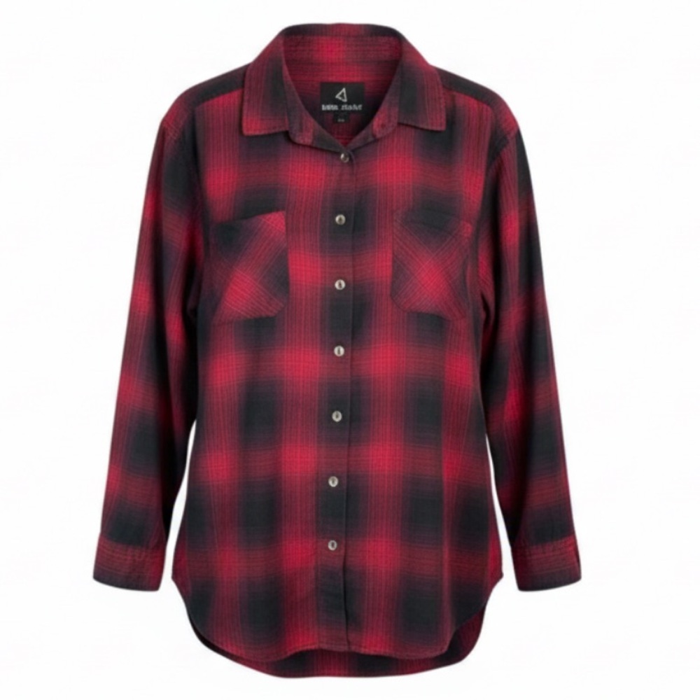 REBEL ROGUE Plaid Brushed Cotton Button Up Shirt Magenta Purple Black Size M